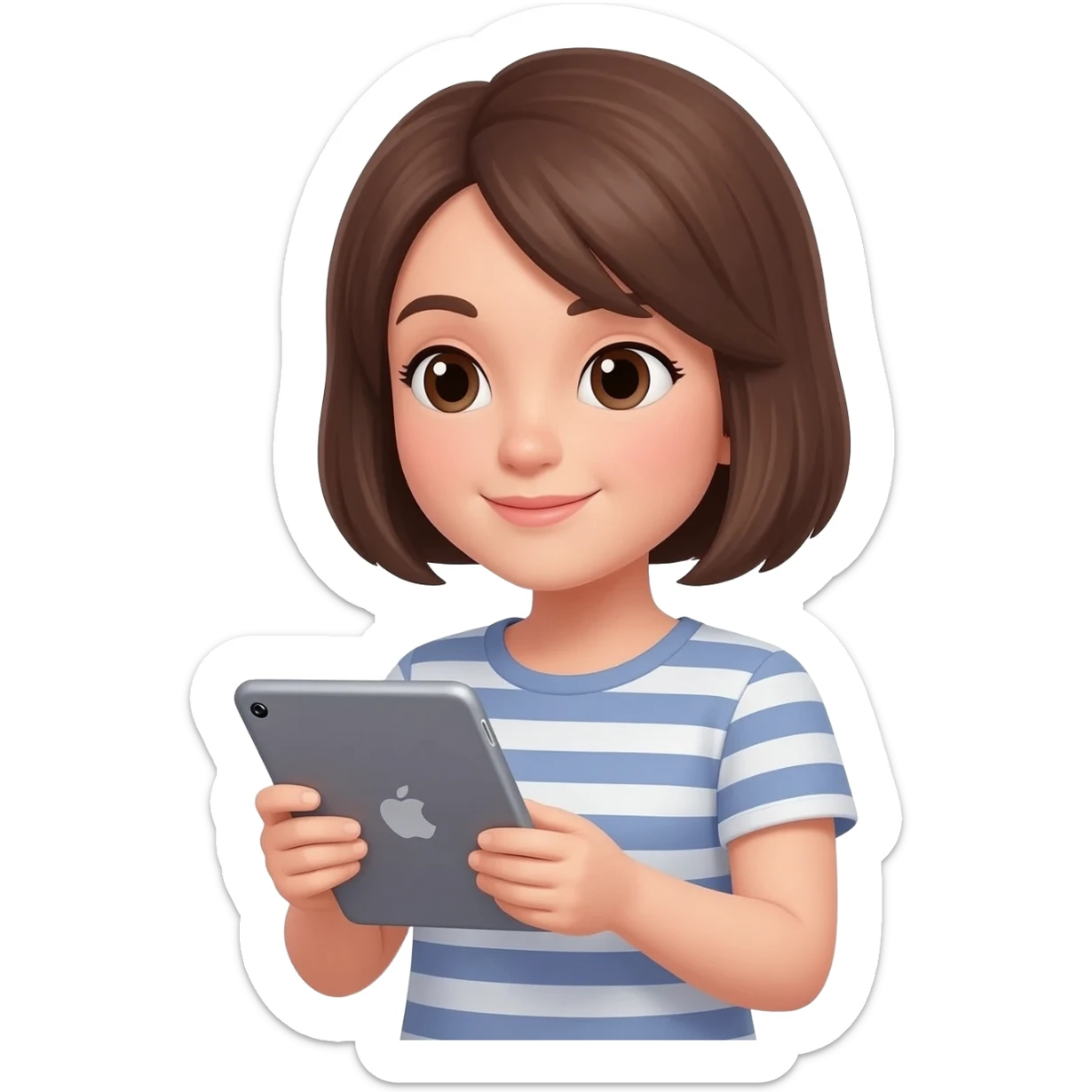 Brune aux cheveux court qui prend son temps avec son iPad sticker
