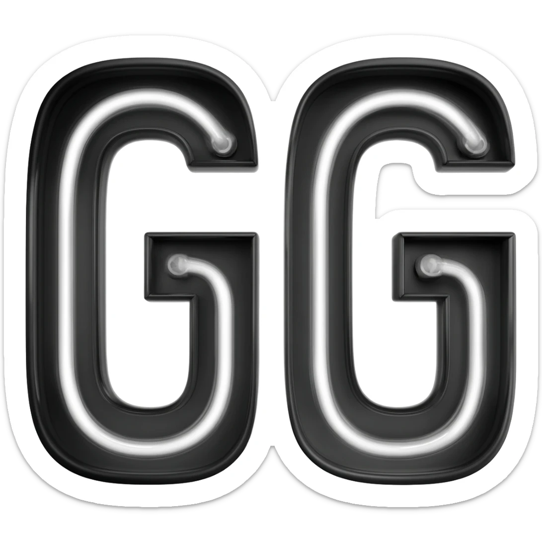 generate a black and white GG neon sign with a transparent background sticker