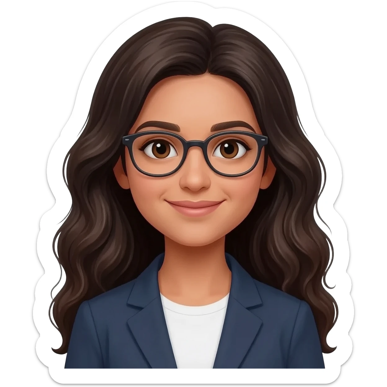 emoji métisse algérien fille cheveux longs légèrement ondulés avec des lunettes sticker