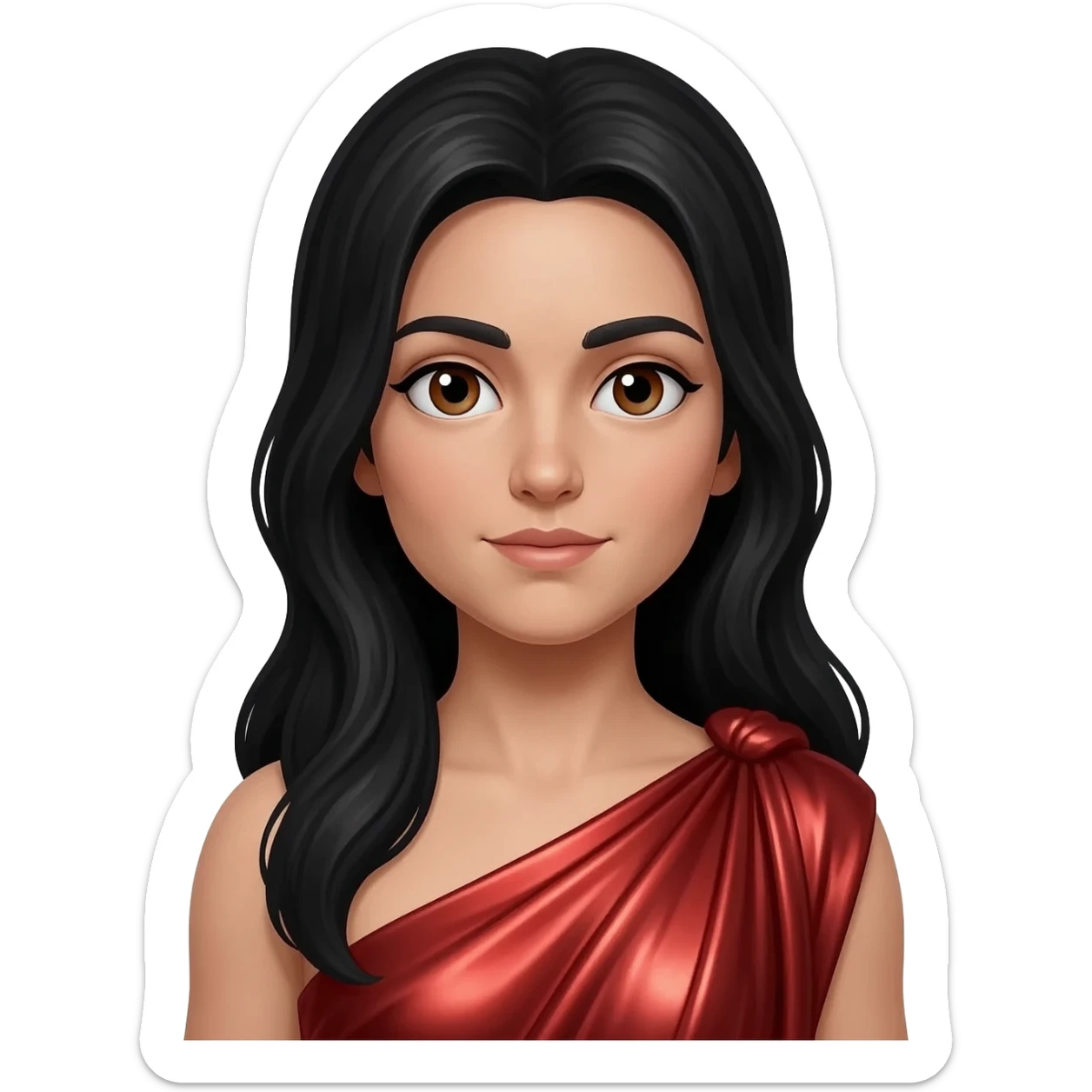 Vesta from Roman Mythology with brown eyes, long black hair, red metallic peplos sticker