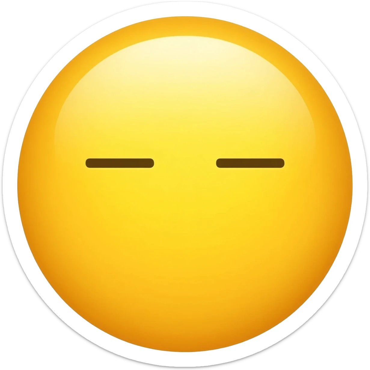 Yellow circle with no eyebrows and nose and the face feeling is neutral and the mouth is neutral its not smiling or frowning it looks like this symbol "—" sticker