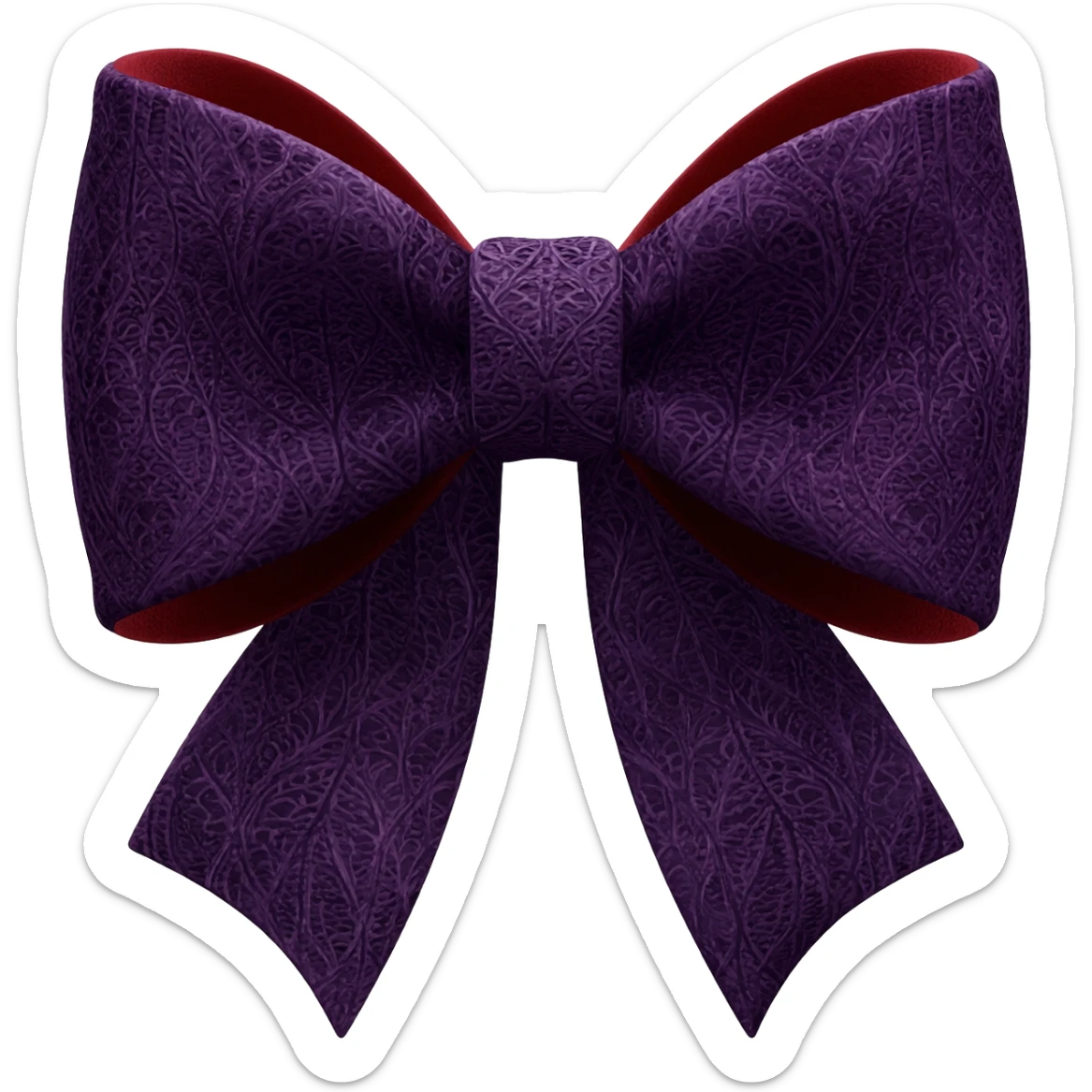 Whimsical Gothic isolated 3d rendering fabric bow, transparent background. Must be extremely detailed, a whimigoth color scheme and print, appear as though its real fabric, 8k hd, 600 dpi (seed:::635342403) sticker