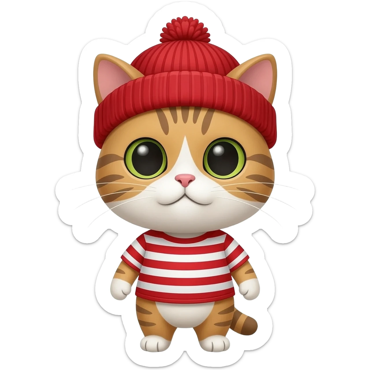 cat red striped shirt red striped beanie sticker