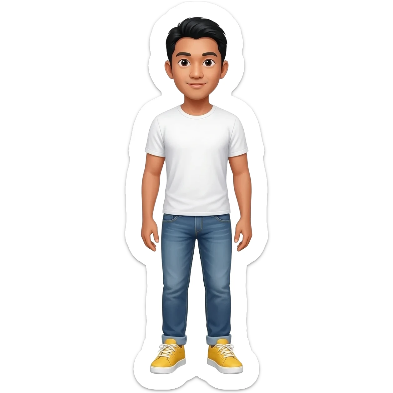 Filipino man white t-shirt denim jeans with yellow sneakers  sticker