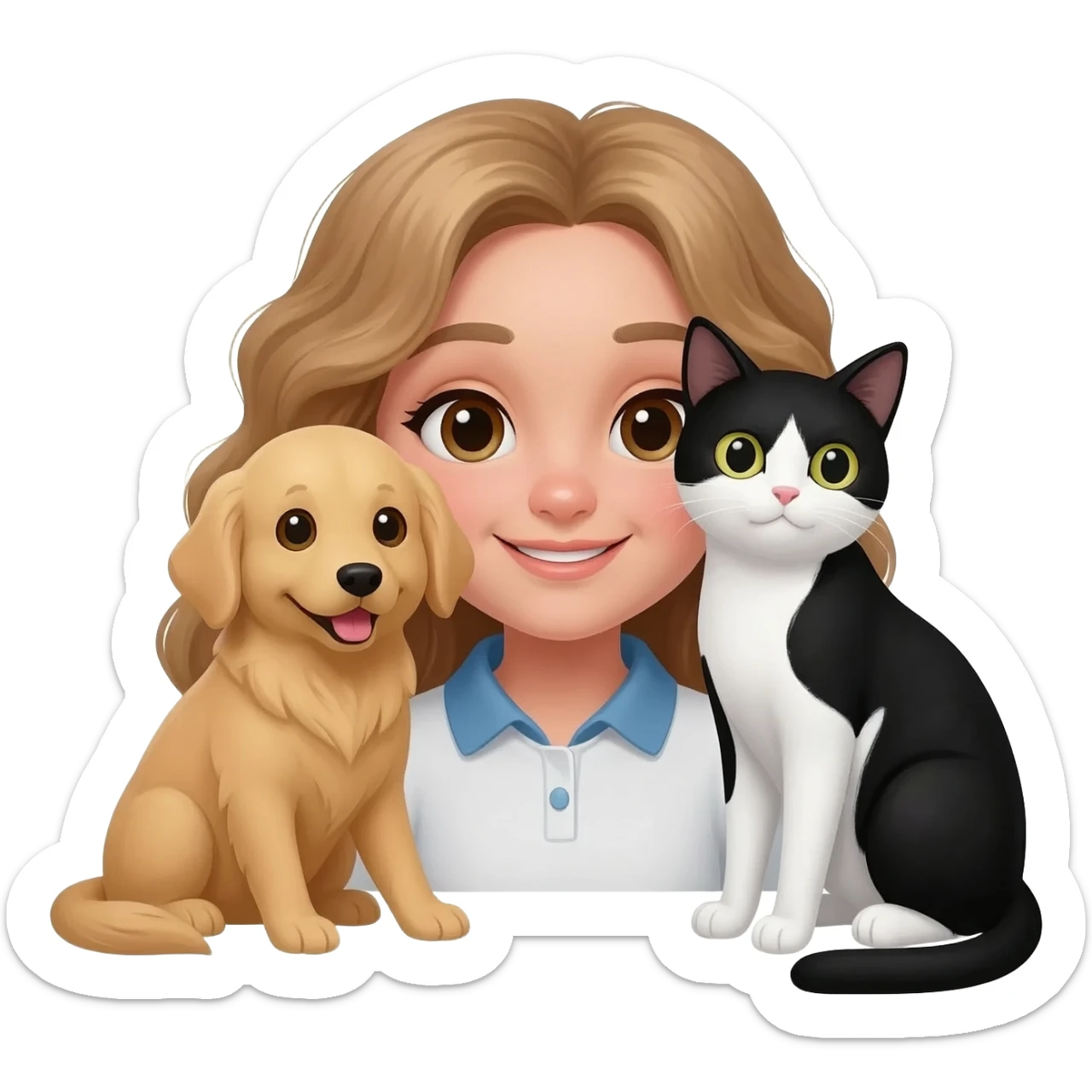 Girl black and white  Cat and golden retriever sticker