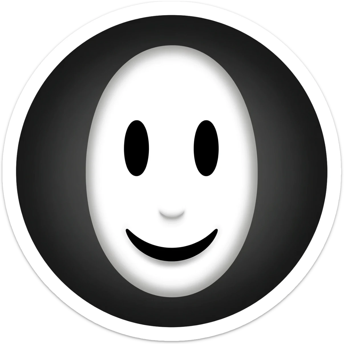 Circle black smiling white face sticker