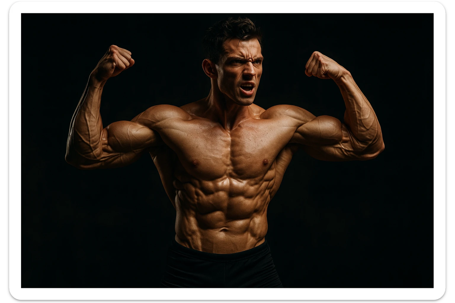 bodybuilding è lo sport simbolico della vemenza, forza, potenza, estetica, iperrealistico cinematografico 4k, l'uomo non farlo troppo tozzo, ma muscolo e slim sticker
