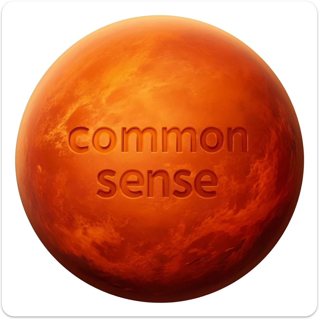 a red burning planet that has the words "common sense" written on it, in a realistic plaet burning style, like the sun sticker