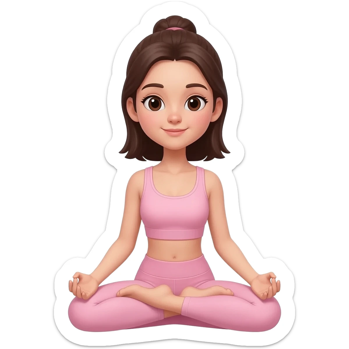 Chica haciendo yoga que sea bonita cabello castaño oscuro y ropa de yoga rosa claro sticker