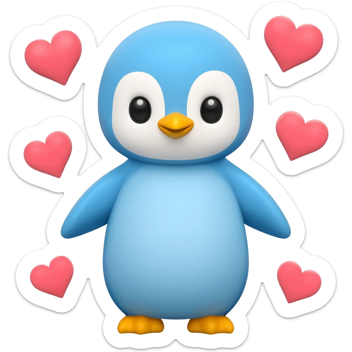 Light blue baby penguin surrounded by hearts sticker
