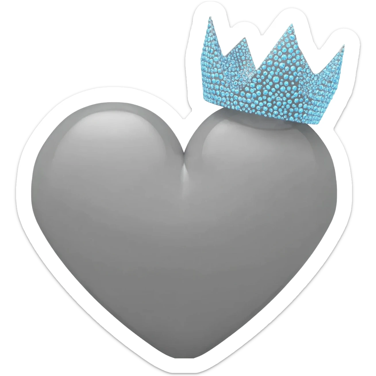 Minimalist 3D emoji based on image_e593fa.png: a large, sharp geometric heart made of cold, grey brushed steel. Integrated at the top is a severe geometric crown, densely set with small, sparkling light blue diamonds. Soft, even lighting, isolated on pure white background for sticker quality sticker