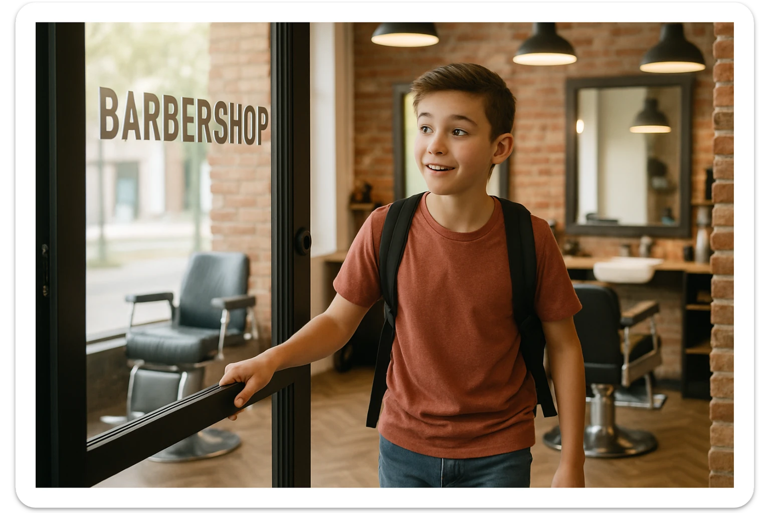 Sartaroshxonaga kirib kelayotgan! O'smirin bola sartaroshxona yangi ham eski ham emas sticker