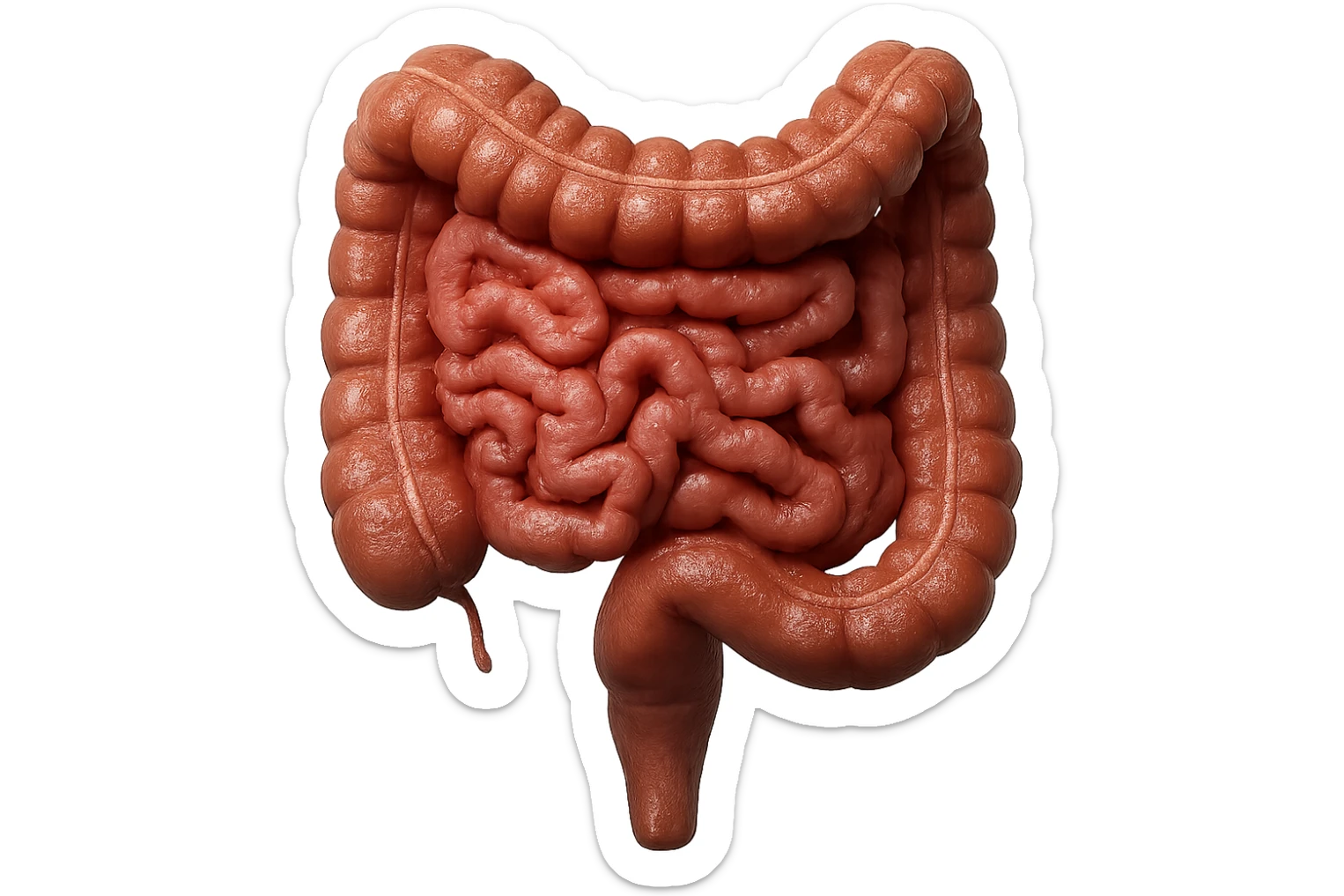 CISTIFELLEA E INTESTINO SONO COLLEGATI NEL DOLORE, SENZA SCRITTE E L'INTESTINO FALLO PERFETTO E REALISTICO, NON DISEGNATO iperrealistico 4k sticker
