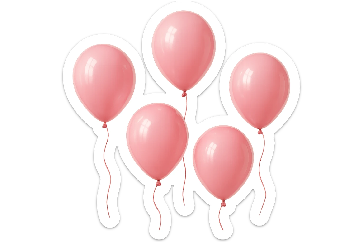 5 palloncini rosa fluttuano in aria isolati su sfondo bianco, iperrealistico 4k sticker