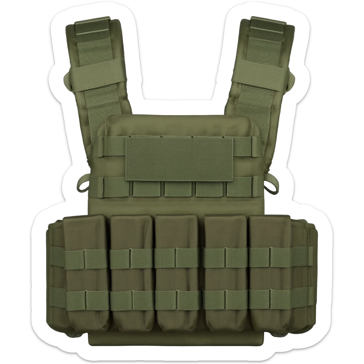 Green fatigue plate carrier bandolier with magazine pouch  sticker