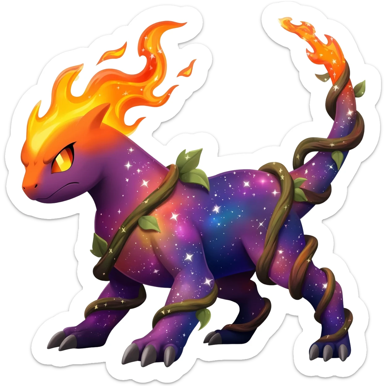 Elemental Forty Fiery Sparky Fierce Colorful Gradient Sparkly Nebular Starry Flaming Viney Vinal Dusky Aurorus-Amaura-Auroras-Pokémon-Fakémon-creature sticker