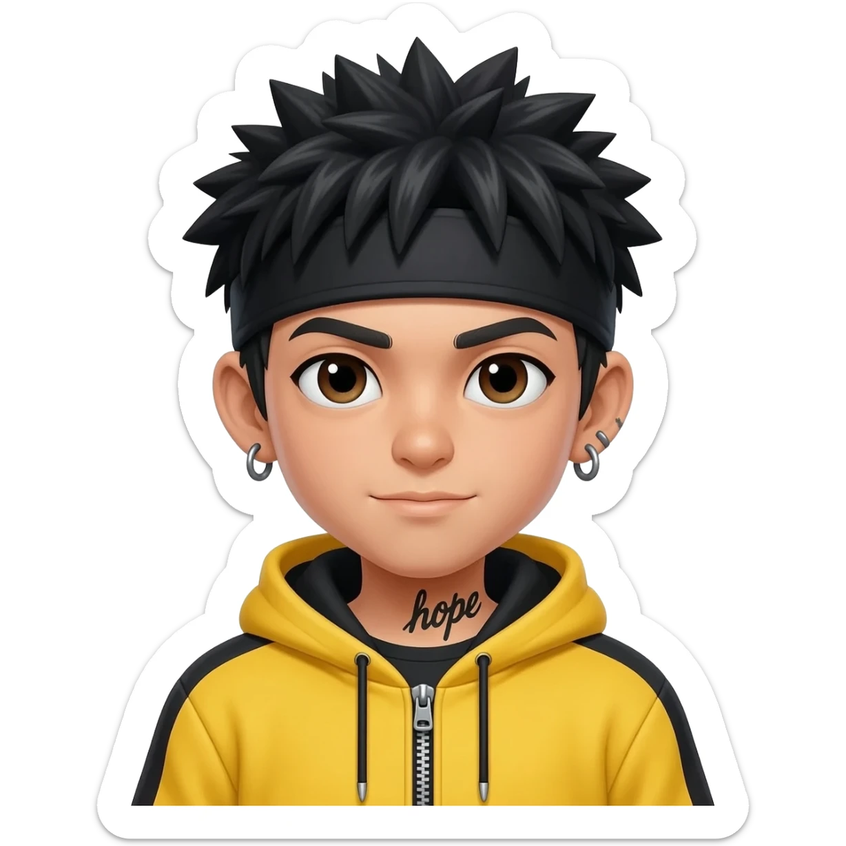 boy japan spiky hair yello black hoodie zip skullcap wear piercings tatto "hope" sticker