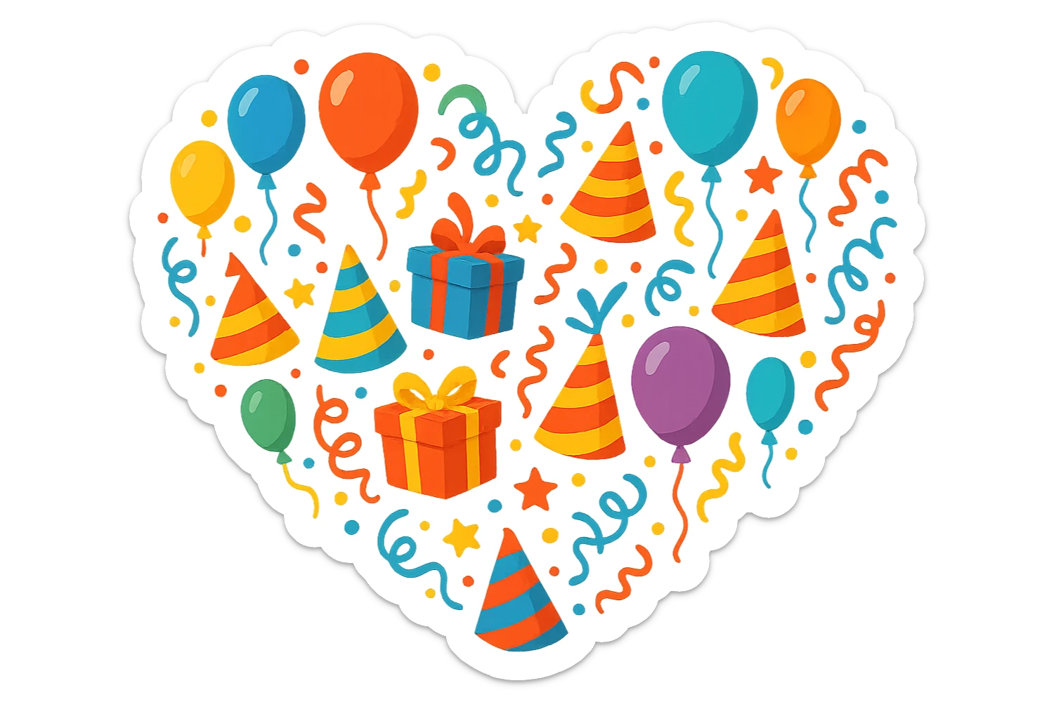 heart with a birthday party theme sticker