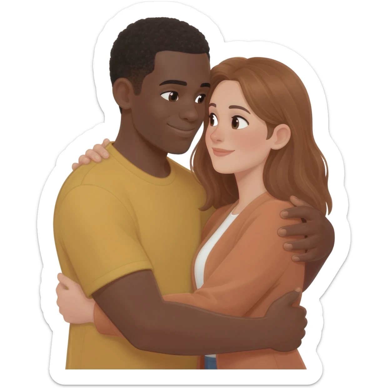 Black man hugging white woman sticker