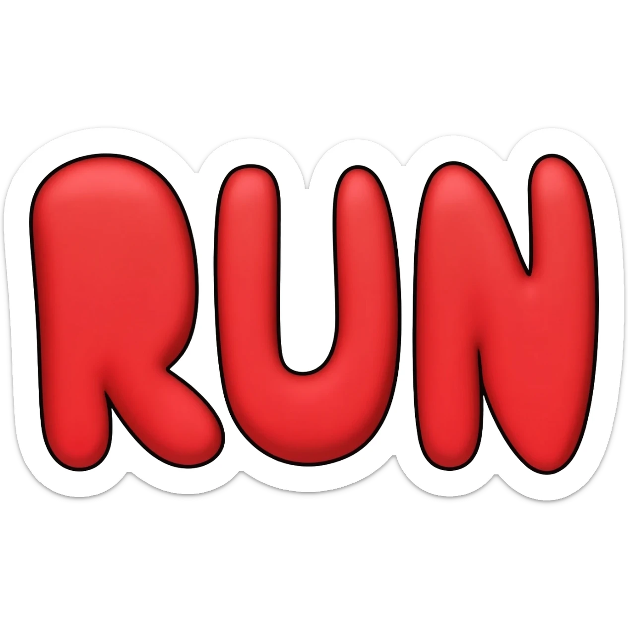 Bold bubble letters in red color and outlined in black, Words RUN sticker