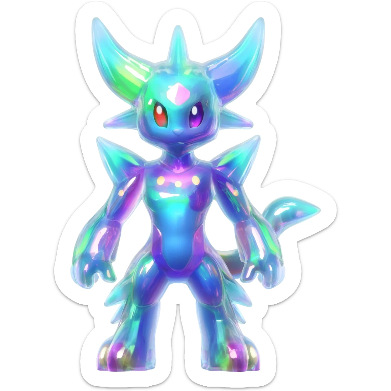 Epic Legendary Bioluminescent Translucent Luminescent Diaphanous Shiny Colorful Meloetta-Latias-Veemon-Peppercat-Wargreymon-Protogen-Fakémon-fusion-hybrid-creature sticker