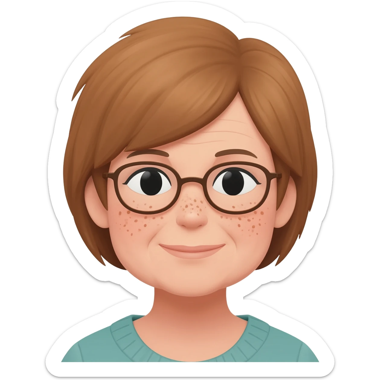 grandma, short hair, tan, brown hair, glasses, freckles sticker