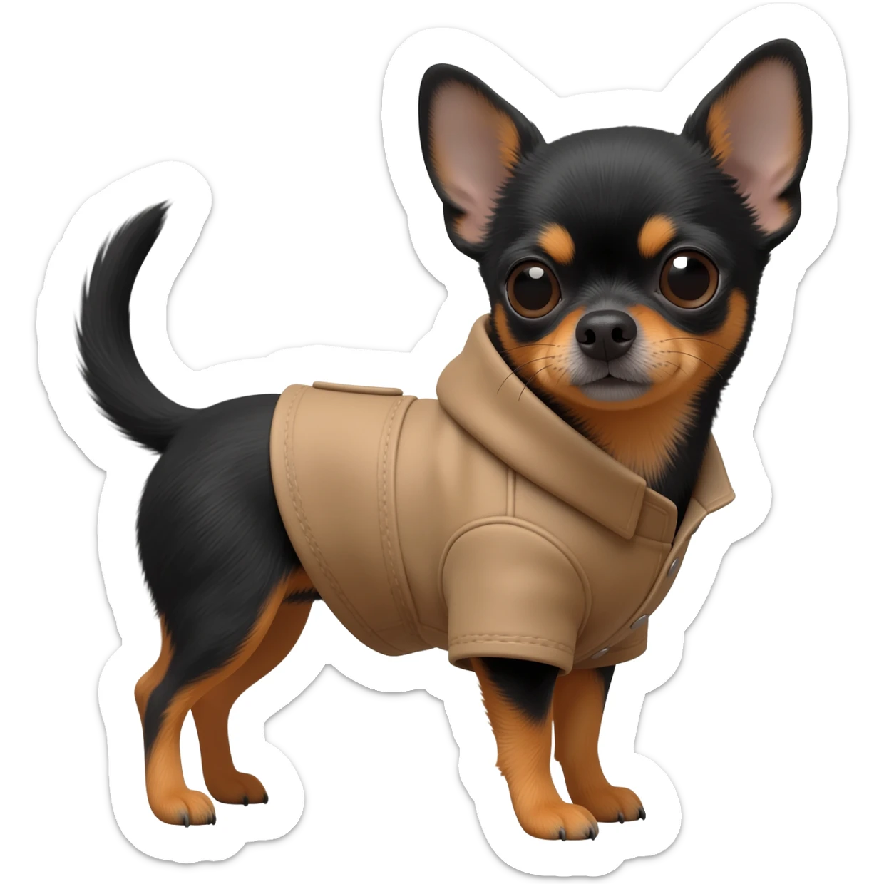 Black chihuahua in a coat sticker