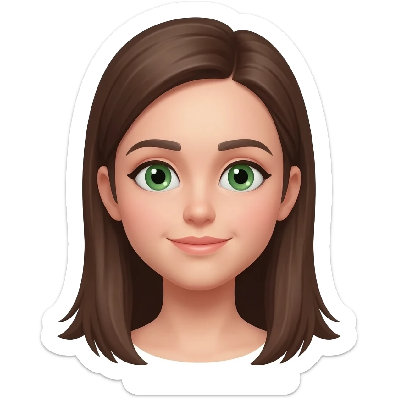 emoji de menina branca com cabelo liso castanho e olho verde sticker