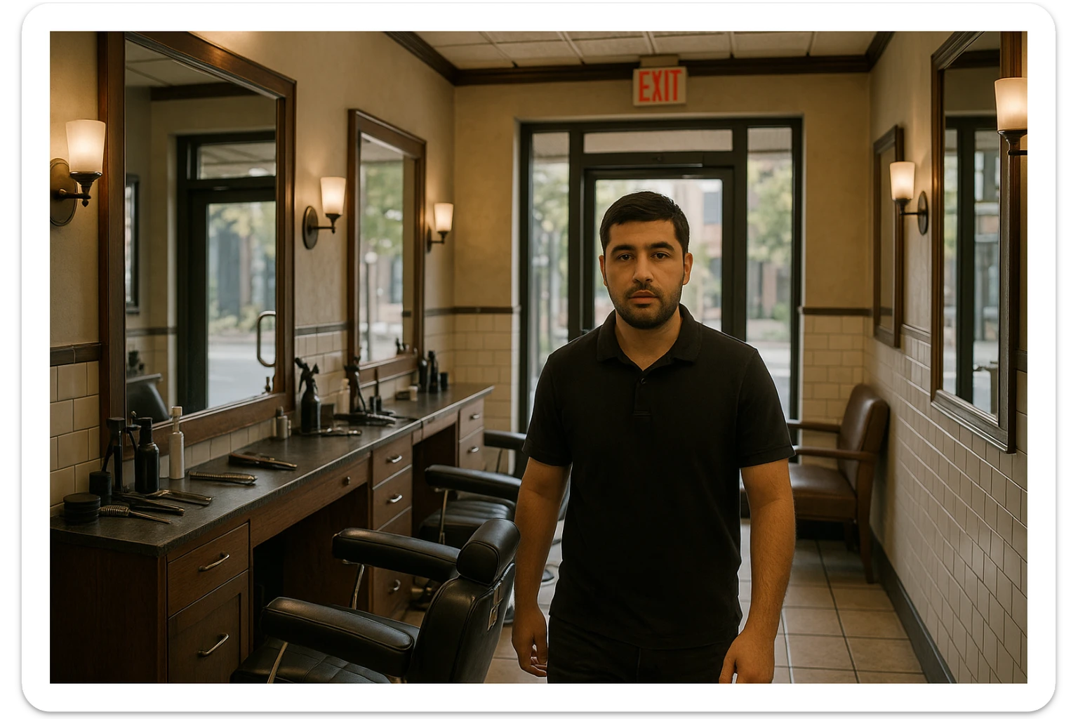 Shu odamni sartaroshxonaga kirib kelayapti  o'smirin davri rakurs ichkaridan sartaroshxona eski ham yangi ham emas sticker