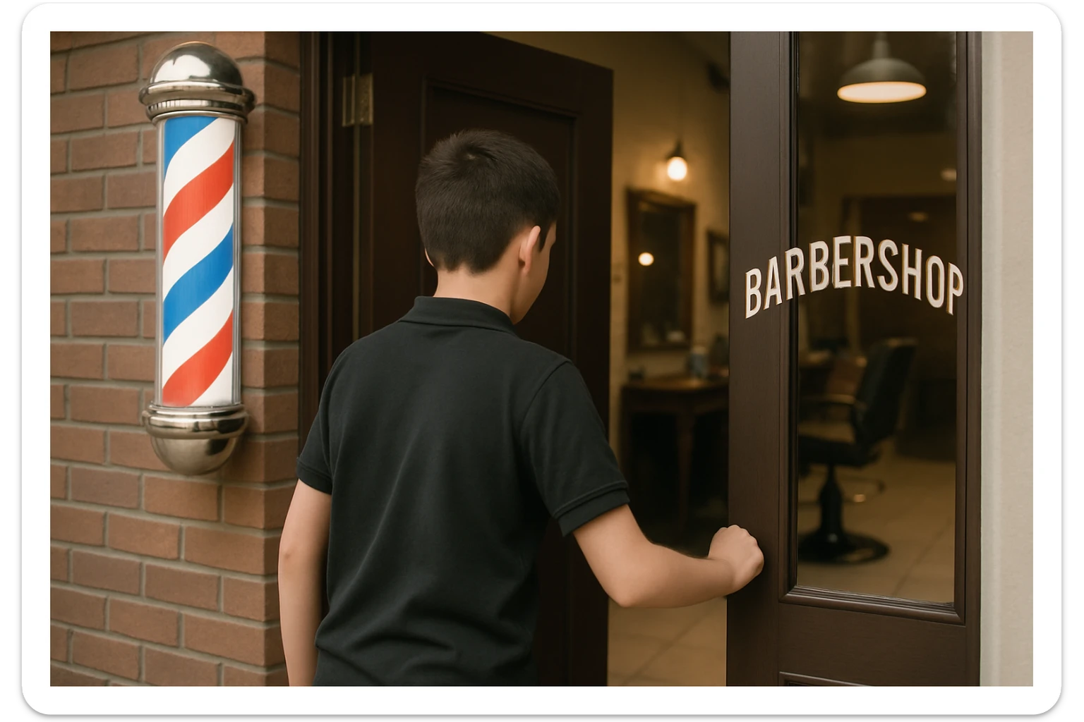 sartaroshxonaga kirib kelyotgan odam rakurs  ichkarigan hali o'smirin yoshda yuzi ko'rinmasin
 sticker