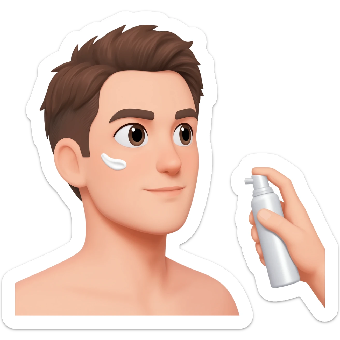 a guy getting white creme sprayed in his face sticker