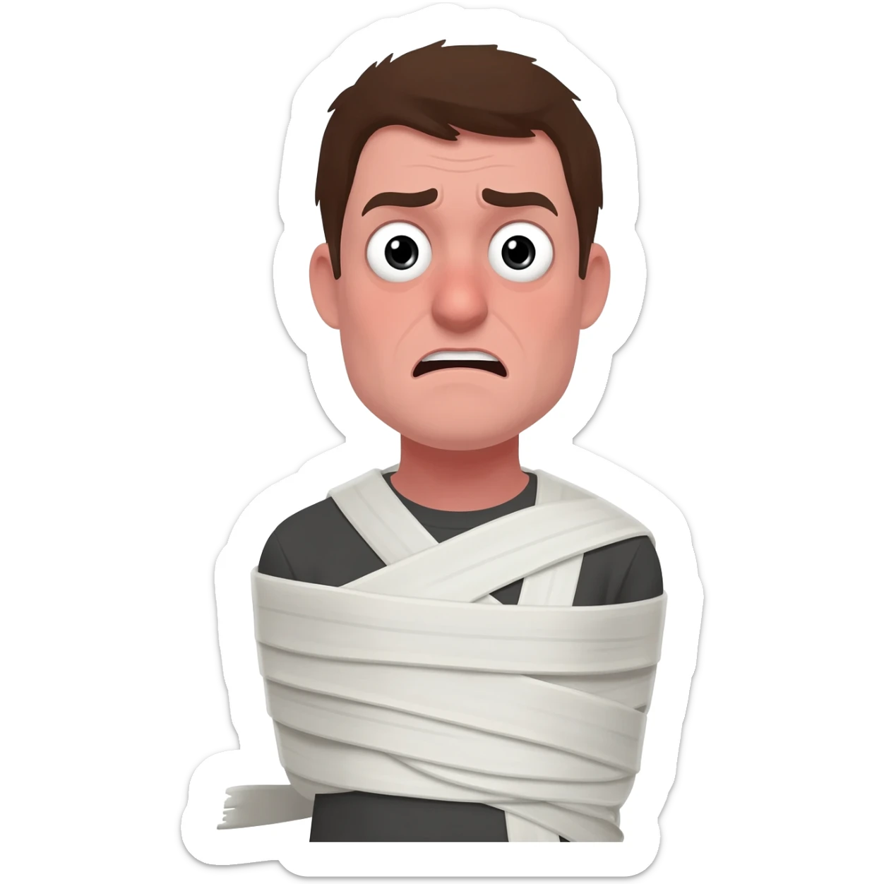 crazy person being confined in a white straitjacket from waist up sticker