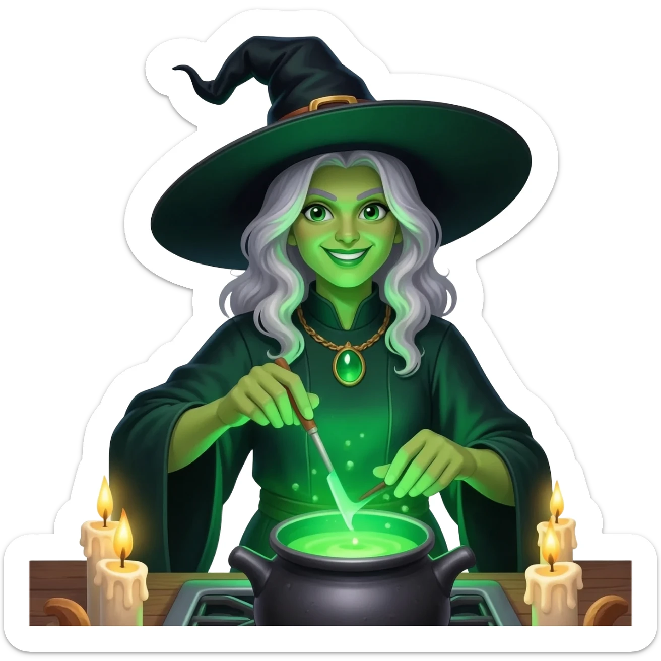 green witch cooking potion sticker