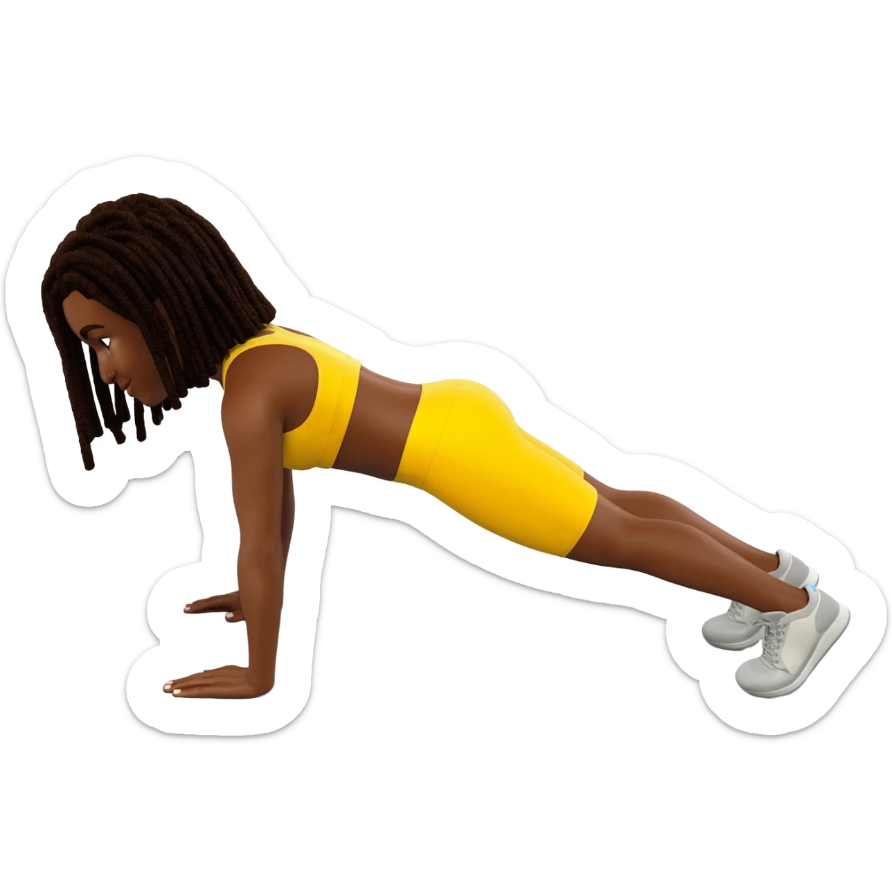 African American dark skin girl with shoulder length dreadlocks In yellow working out clothes doing a plank sticker