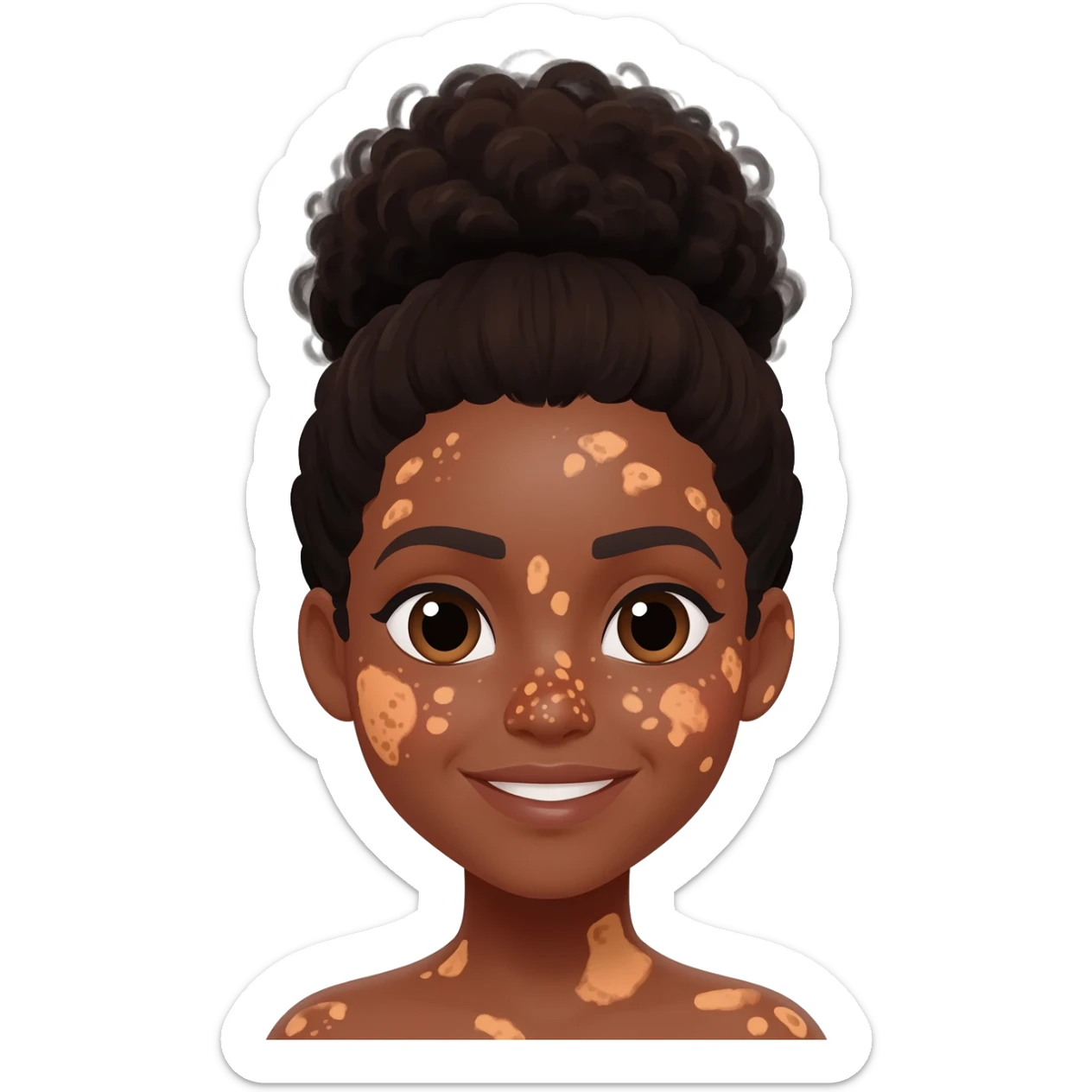 normal Black girl with afro bun and vitiligo skin sticker