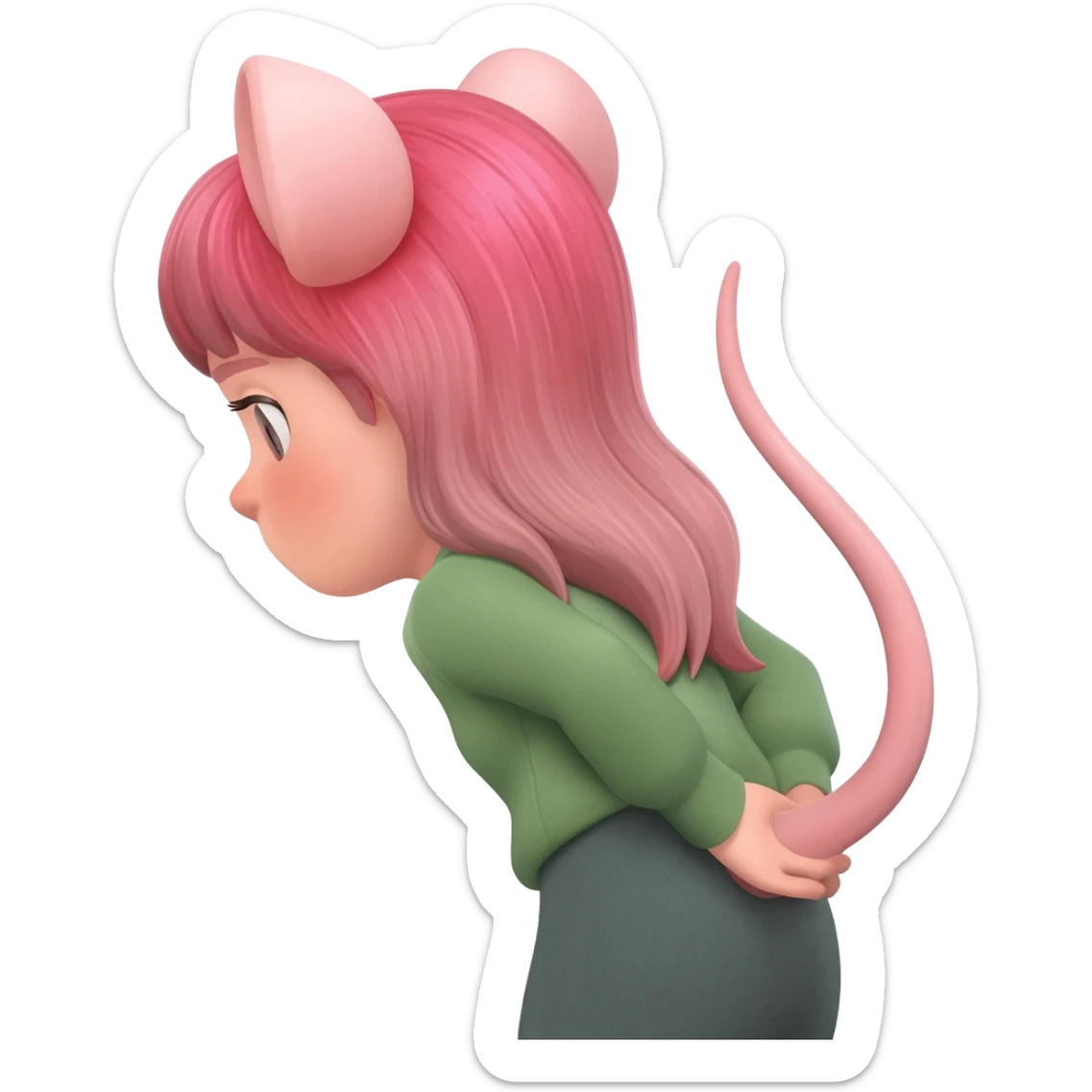 The girl with a bright head and rat ears, with a rat tail is backwards in half-turn sticker