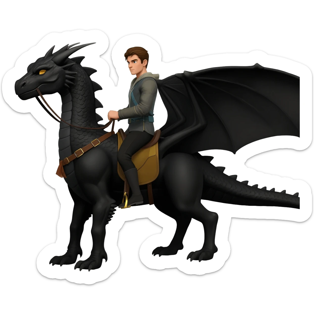 A human  Dragon Rider  on his black dragon sticker
