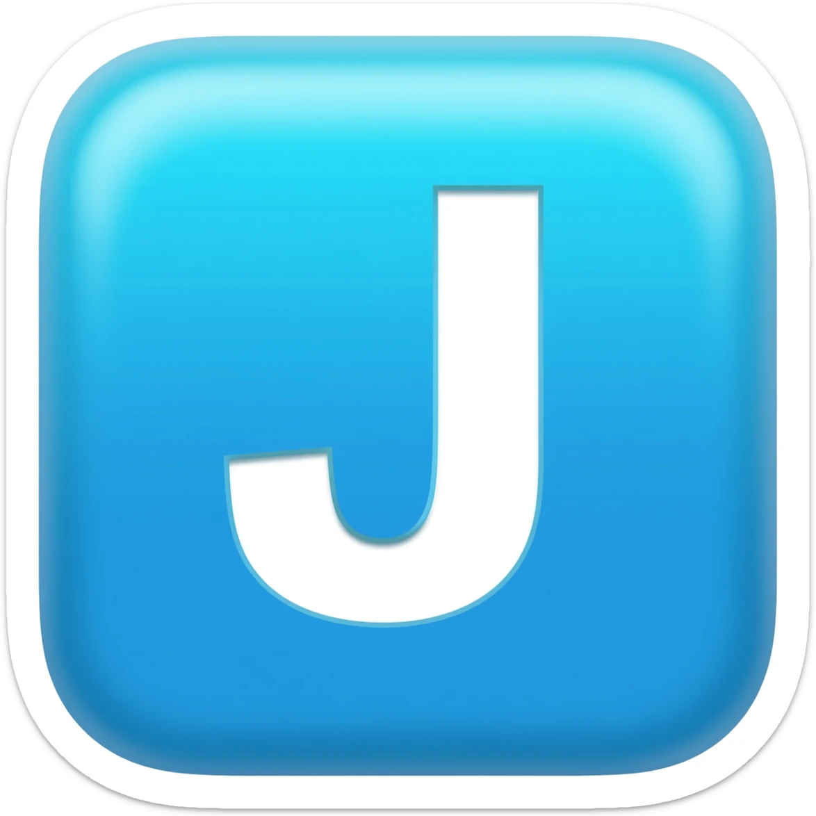 "3D premium,3D rounded-square icon in soft bleu with a beveled edge, bold serif white letter 'J'centered, strong specular highlights, inner glow, 1024x1024, png" sticker
