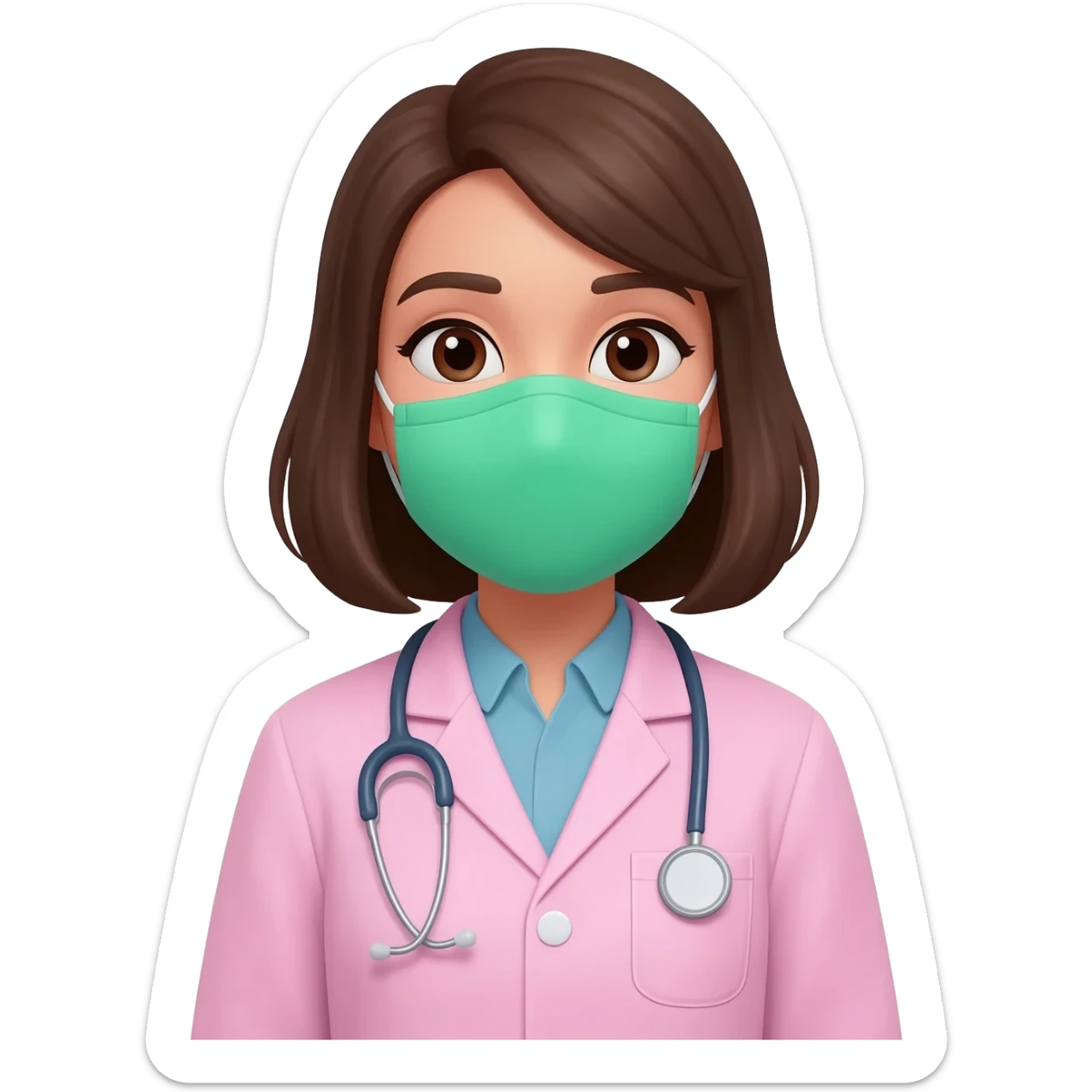 Chica con bata rosa y mascarilla verde en la cara sticker