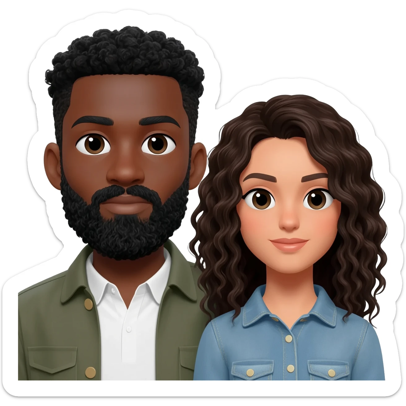 Homem Negro com cavanhaque e mulher branca. cabelos cacheados e preto longo sticker