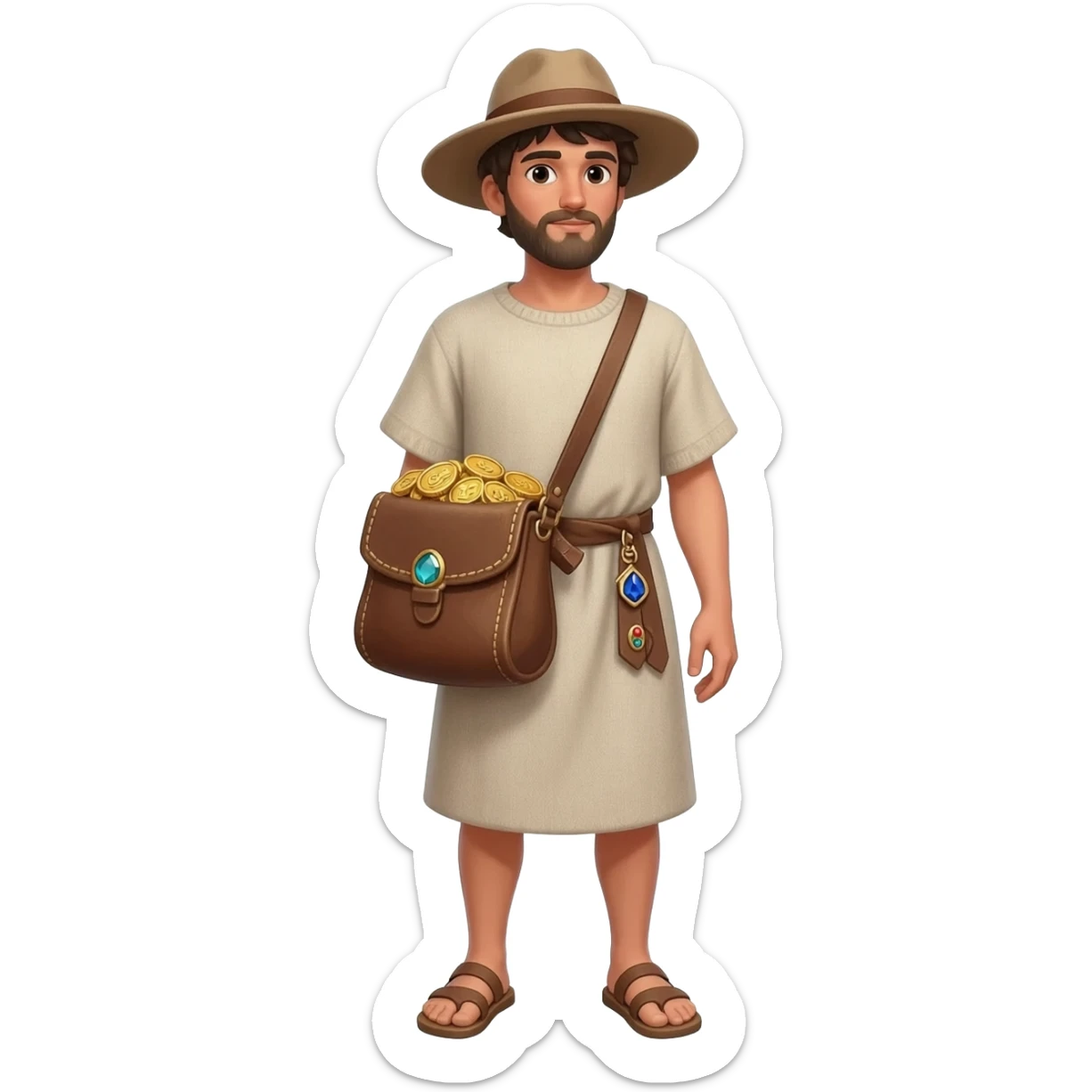  парень несет мешок с драгоценносями за спиной во весь рост времена древнего иерумалима  sticker