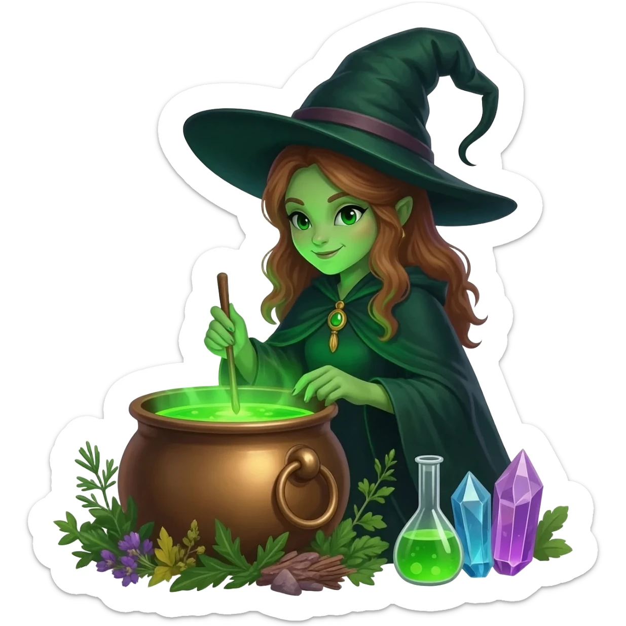 green witch cooking potion sticker