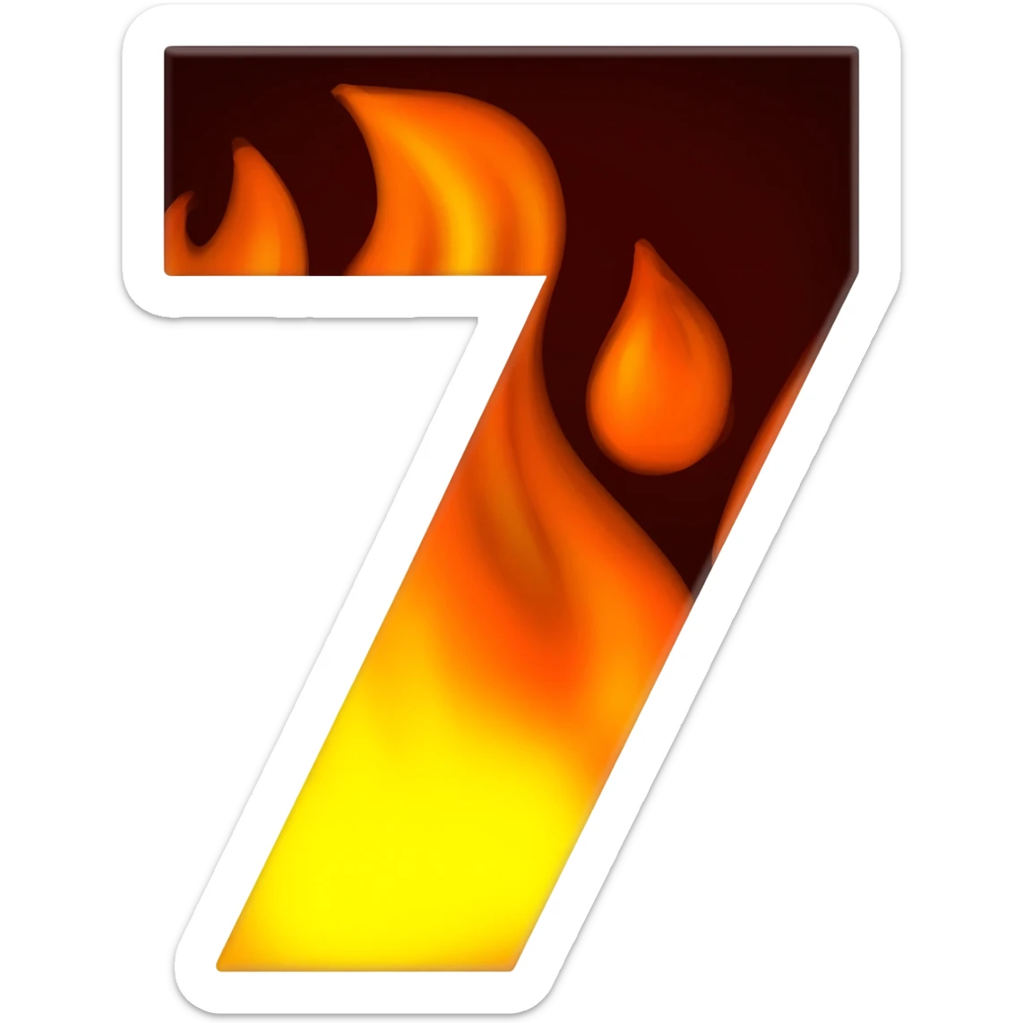 a red flaming number seven. with big flames inside it sticker