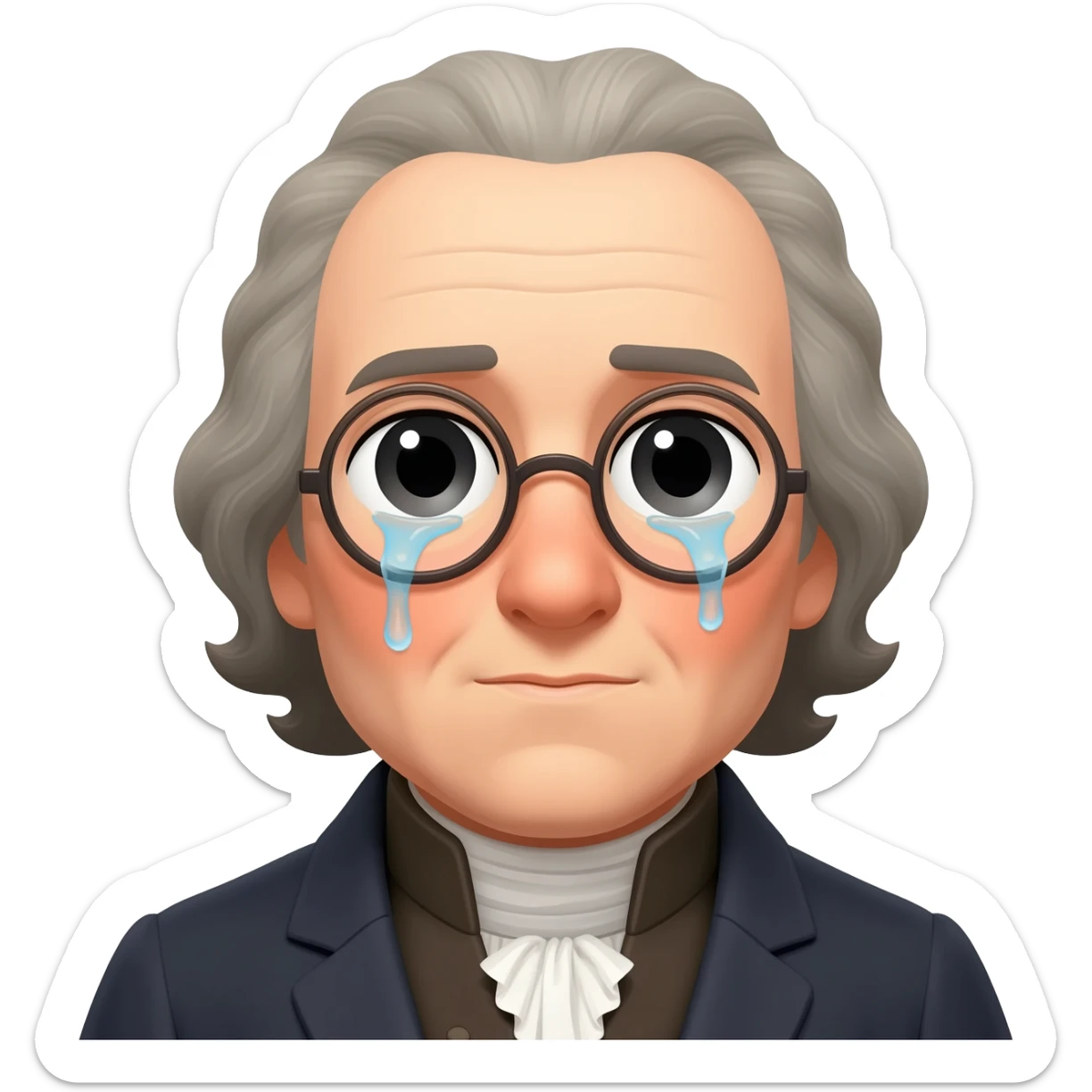 Benjamin Franklin with glasses but crying sticker