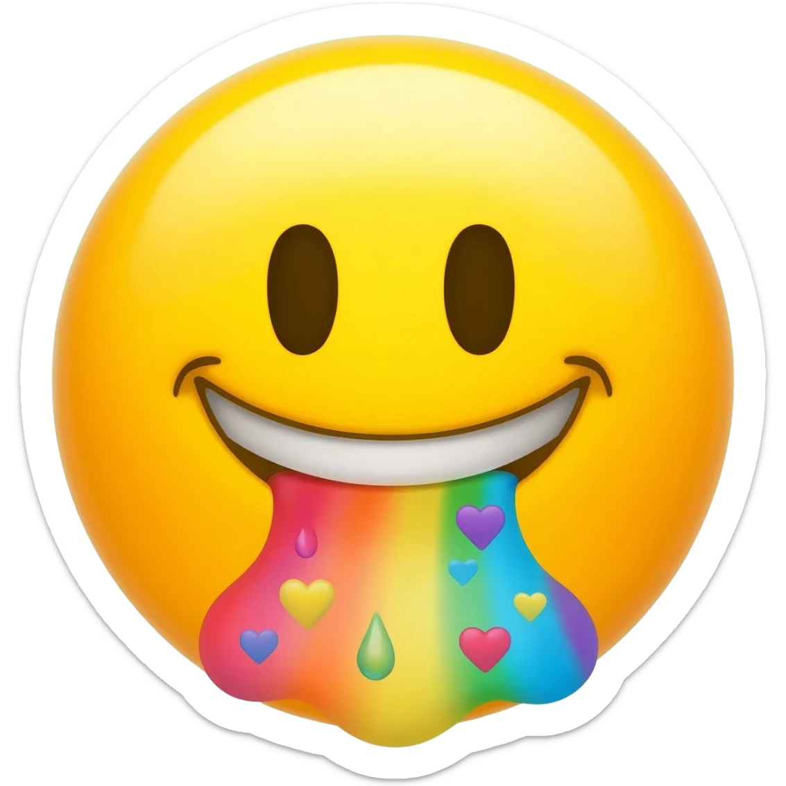 Standard Smiley face barfing out a rainbow with hearts sticker