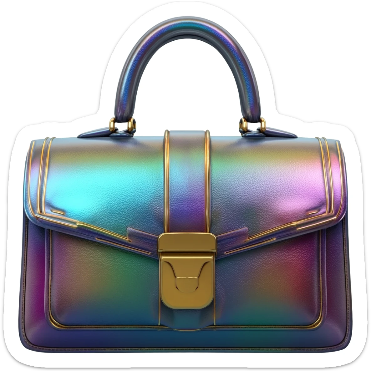 Hyperrealistic, isolated, 3d rendering, extreme detailed, shimmery, colorful BRAHMIN EMERALD LULIA CAROLINE SATCHEL  GENUINE LEATHER Bag sticker