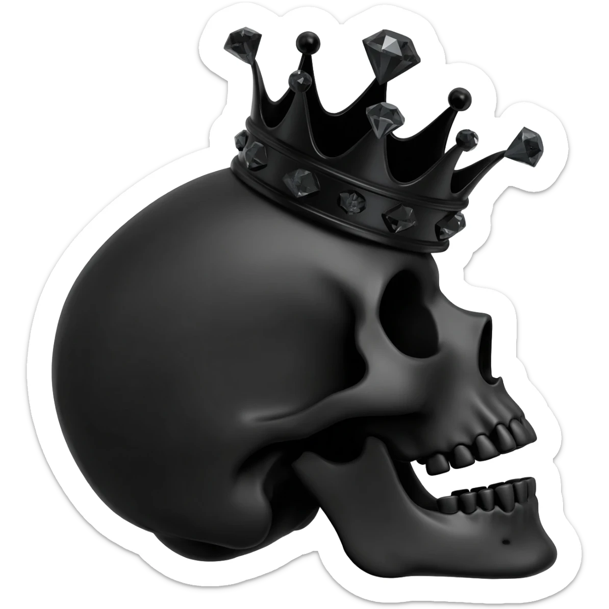 generate an improved black crown with black diamonds inside the mouth of a black skull sticker