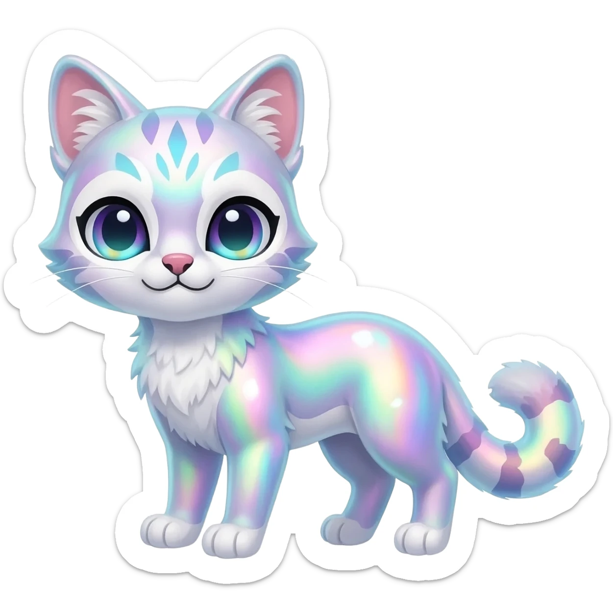 iridescent pastel white glorious divine exotic cute cool beautiful shiny beautiful fantasy-caracal-civet-genet-sergal-vernid-Cacomistle-oncilla-animal-Fakémon-hybrid-fursona (full body) sticker
