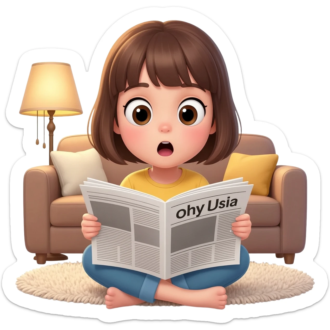 Girl reading the news and being very surprised sticker