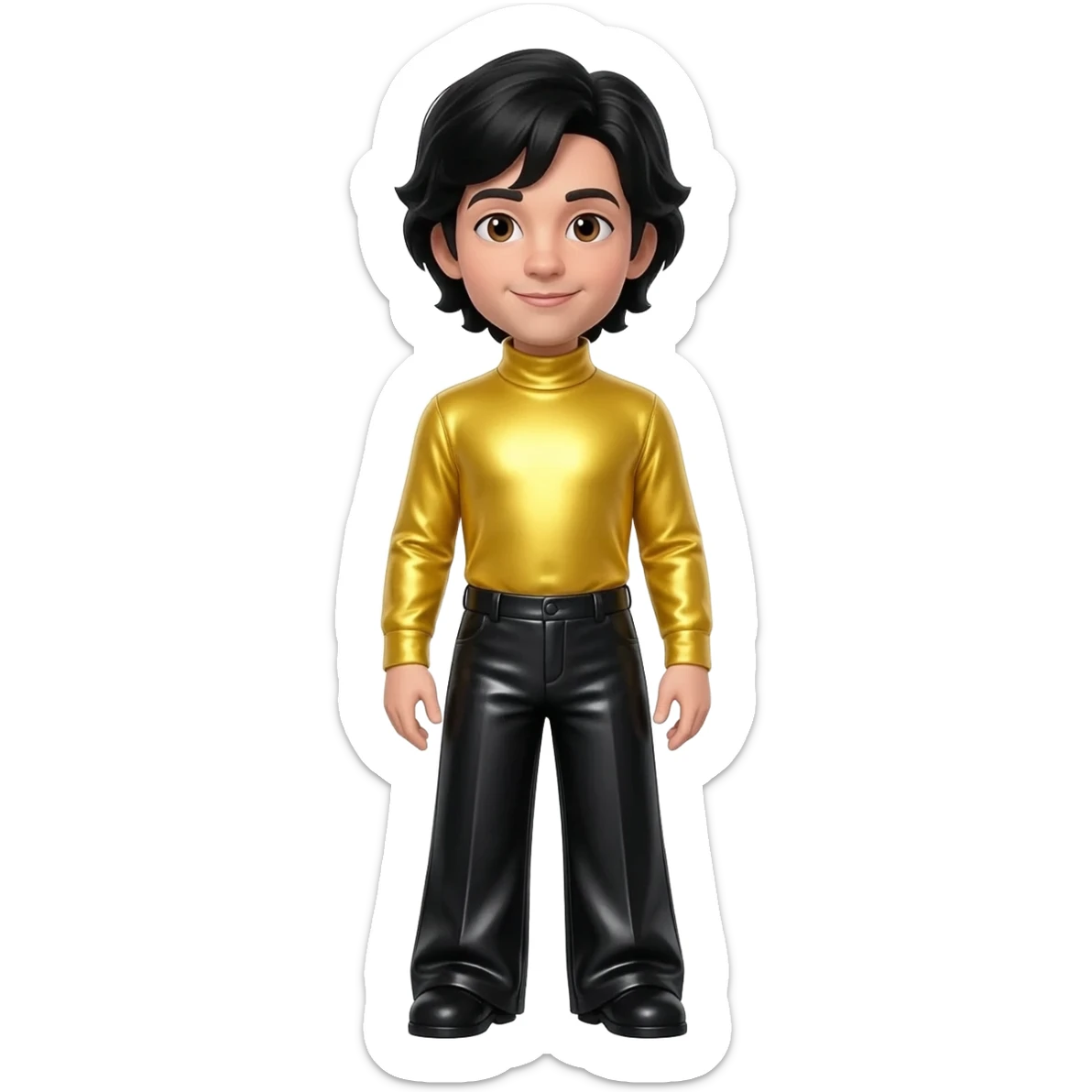Greg Wiggle from The Wiggles with hazel eyes, black hair, yellow metallic turtleneck shirt, black metallic wide leg pants sticker